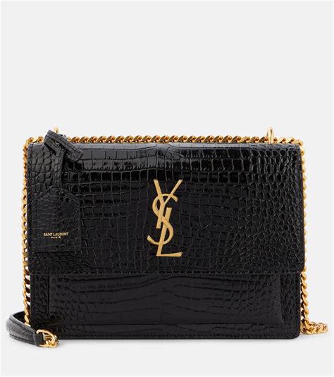 saint laurent monogram ysl sunset medium croc-effect shoulder bag